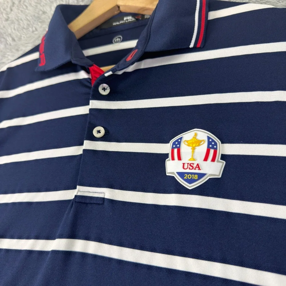 Ralph‎ Lauren RLX USA Ryder Cup 2018 Golf Polo Shirt Striped Mens Small
